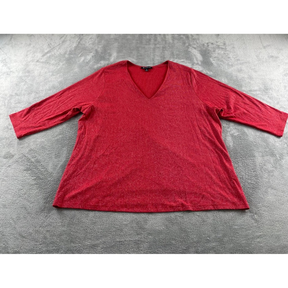 INC International Concepts Womens 4X Red Metallic V-Neck 3/4 Sleeve Top